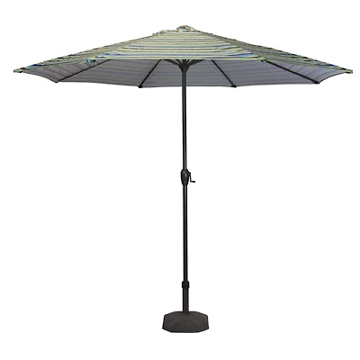 9ft. Blue & Green Striped Outdoor Patio Market Umbrella