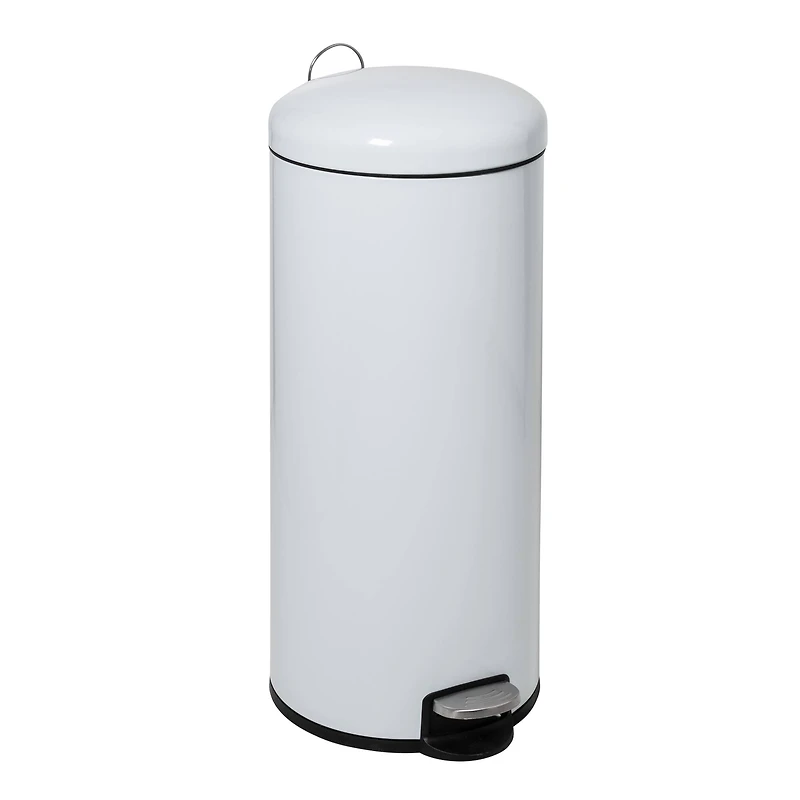 Honey Can Do White Retro Metal Kitchen Step Trash Can with Lid