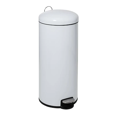 Honey Can Do White Retro Metal Kitchen Step Trash Can with Lid