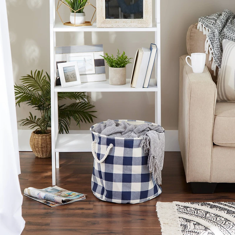 DII® Large Round Off White/Navy Buffalo Check Polyester Bin