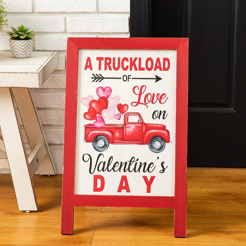 Glitzhome® 24" Wooden Valentine's Truck Standing Porch Sign