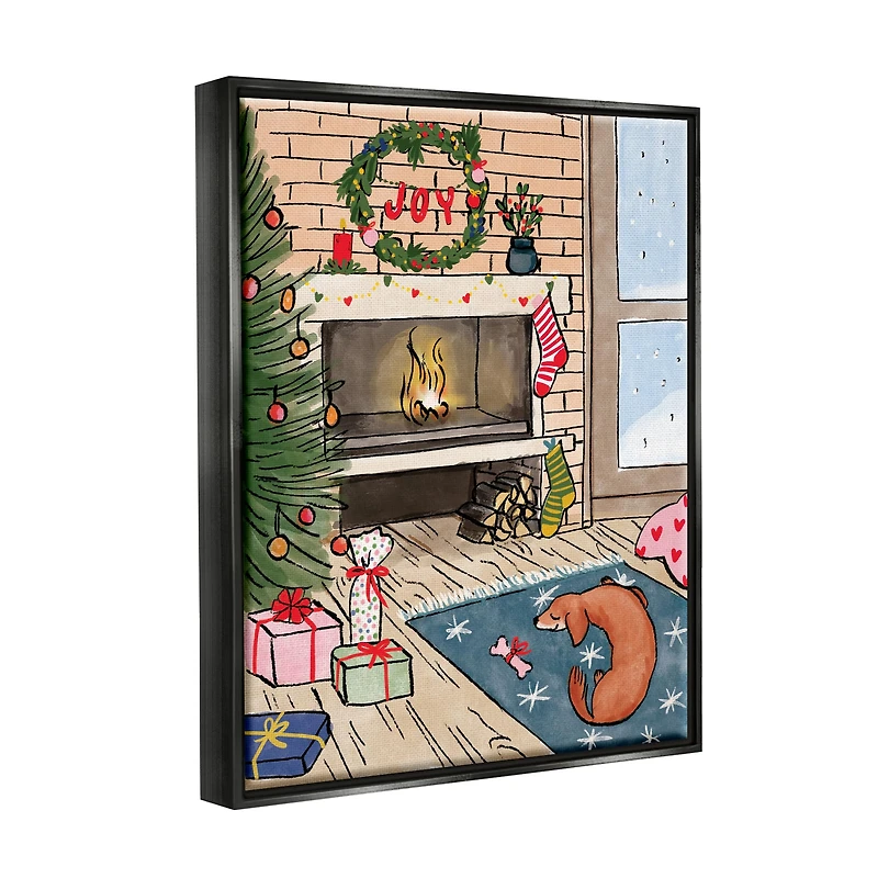 Stupell Industries Cozy Christmas Fireplace Tree Framed Floater Canvas Wall Art