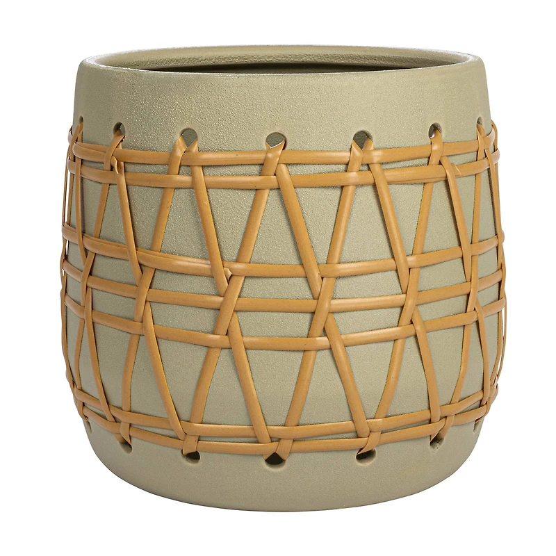 Hello Honey® 9" Green Stoneware Planter with Woven Design