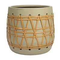 Hello Honey® 9" Green Stoneware Planter with Woven Design