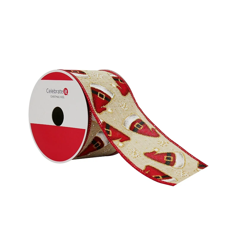 2.5" x 20ft. Santa Hat Faux Linen Wired Ribbon by Celebrate It®