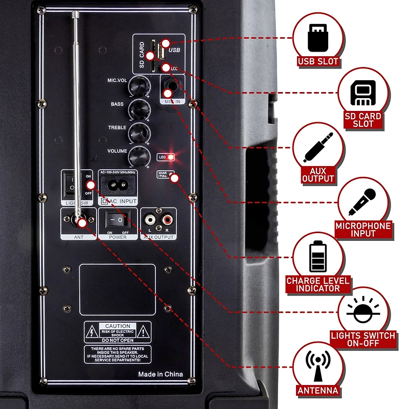 beFree Sound 12" Bluetooth Rechargeable Portable PA Party Speaker With Reactive LED Lights