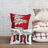 Hello Honey® 14" x 10" Merry Christmas Cotton Beaded Lumbar Pillow with Stockings & Velvet Back
