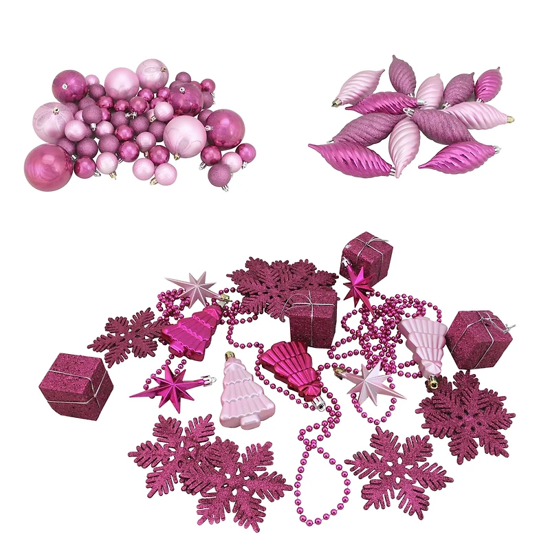 125ct. Bubblegum Pink Shatterproof 4-Finish Christmas Ornaments