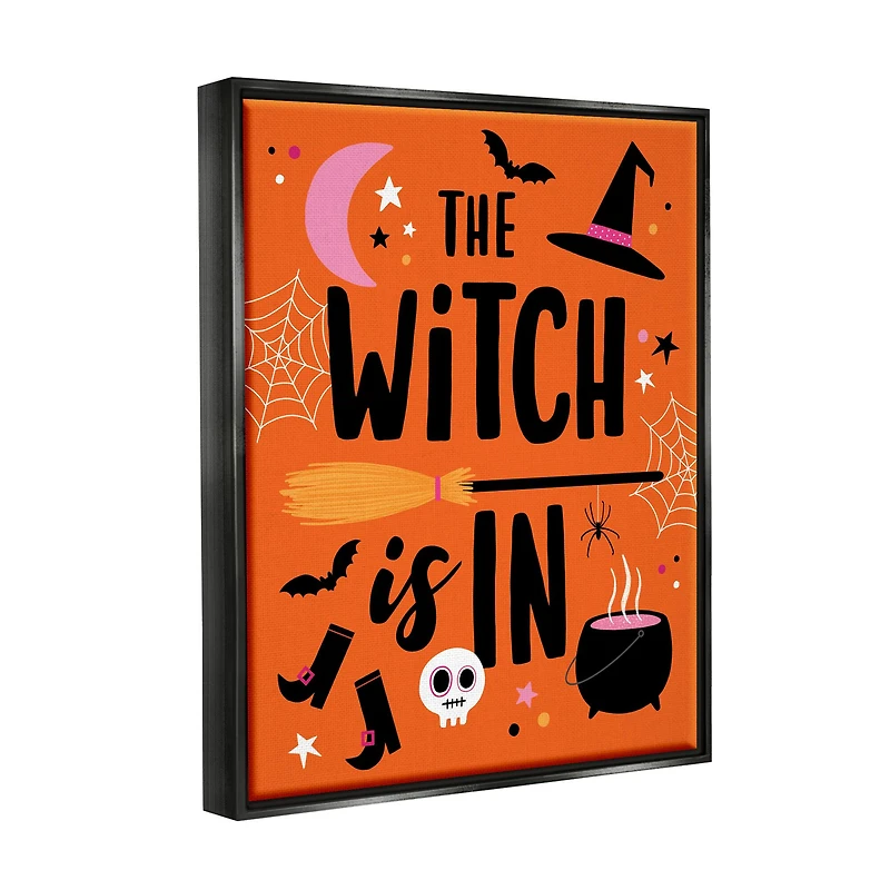 Stupell Industries Witch Is In Bold Cauldron Phrase Framed Floater Canvas Wall Art