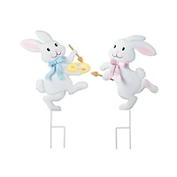 Glitzhome® Set of 2 Easter Metal Bunny Painter Yard Stake