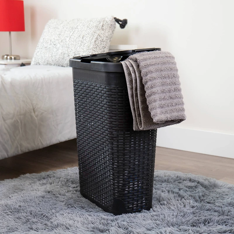 Mind Reader 40L Ventilated Slim Laundry Hamper with Cut Out Handles & Attached Hinged Lid