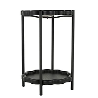 23.75" Black Wood Floral Inspired 2-Level Side End Accent Table with Metal Legs