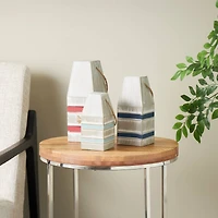 White Metal Striped Buoy Sculpture with Rope Handles Set