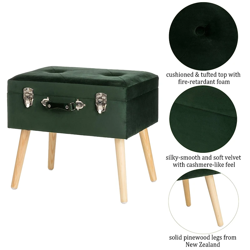 Glitzhome® Velvet Upholstered Storage Stool