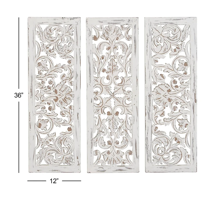 36" White Distressed Wood Traditional Wall Decor, 3ct.