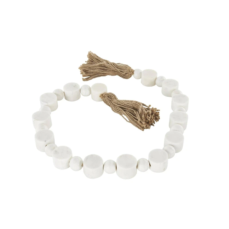 44" White Marble & Brown Jute Handmade Orb Beaded Garland with Tassel