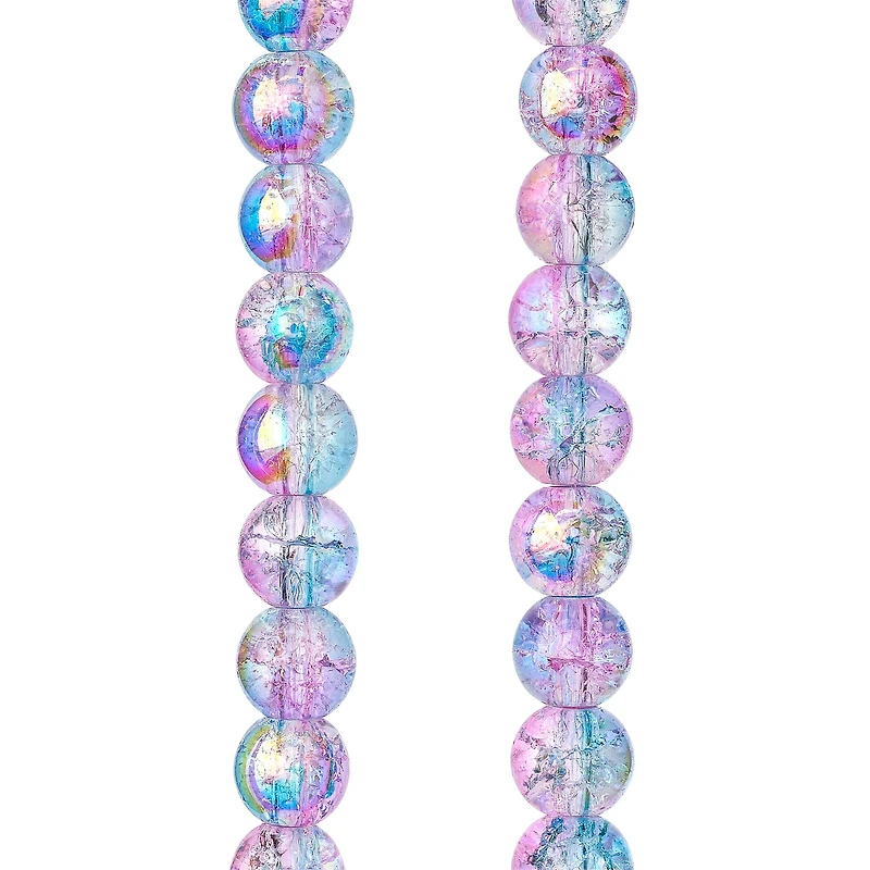 12 Pack: Pink & Blue Crackle Glass Round Beads, 8mm by Bead Landing™