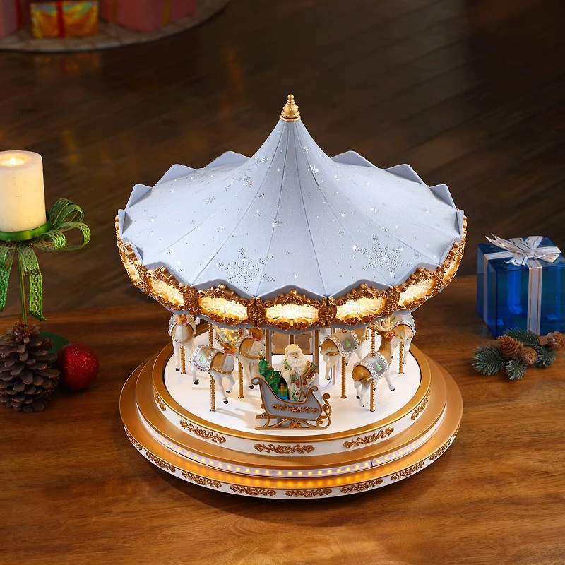90th Anniversary Collection 17" Ice Blue Animated & Musical LED Crystal Carousel Accent