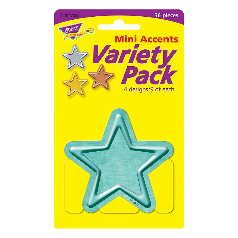 Trend I Heart Metal Stars Mini Accents Variety Pack, 6 Packs of 36