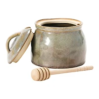 Hello Honey® Green & Blue Glaze Stoneware Honey Jar with Wood Honey Dipper