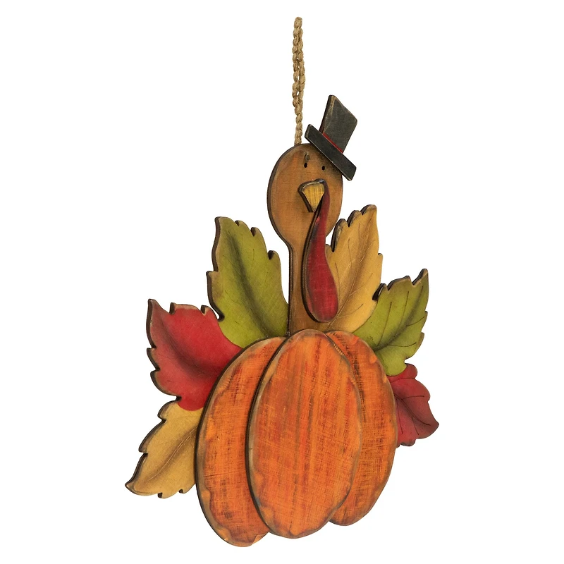 12" Turkey with Pumpkin Fall Harvest Hanging Decoration