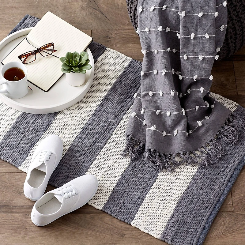 DII® Gray & White Stripe Rag Rug, 2ft. x 3ft.