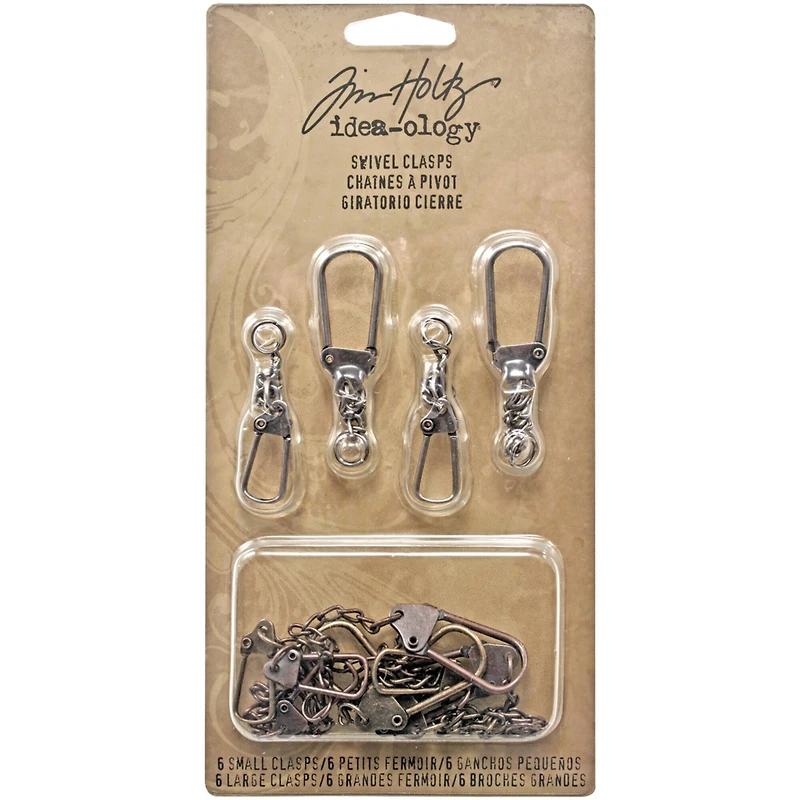 Idea-Ology Metal Swivel Clasp W/Chain 2.78" To 3.75" 12/Pkg-Antique Nickel, Brass & Copper