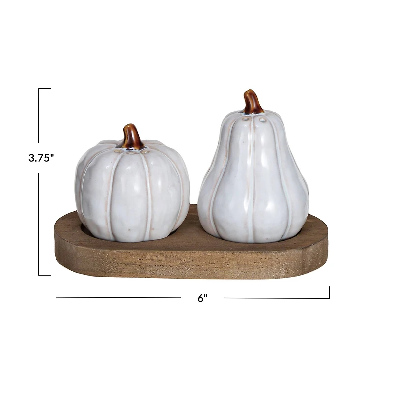 Hello Honey® White & Natural Stoneware Pumpkin Salt & Pepper Shaker Set