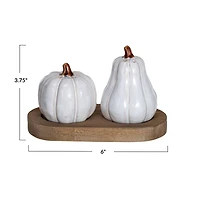 Hello Honey® White & Natural Stoneware Pumpkin Salt & Pepper Shaker Set