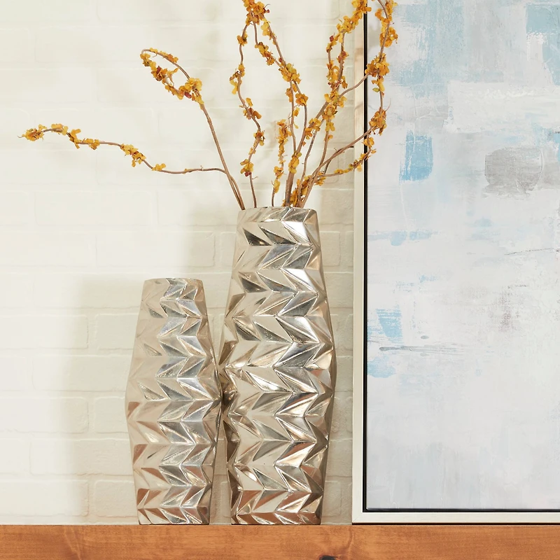 Silver Aluminum Modern Vase, Set of 2" 20", 15"