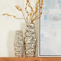 Silver Aluminum Modern Vase, Set of 2" 20", 15"