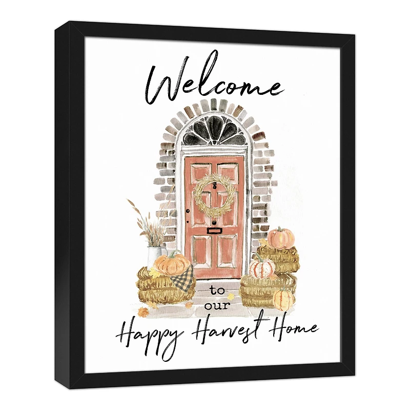 Happy Harvest Home Black Framed Canvas Wall Art