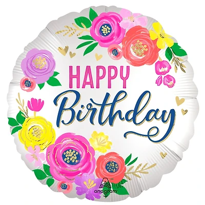 18" Satin Artful Floral Birthday Balloon
