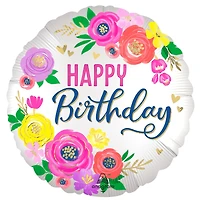 18" Satin Artful Floral Birthday Balloon