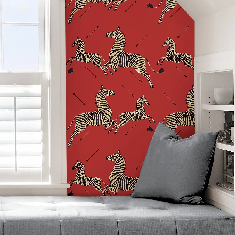 Scalamandre Masai Red Zebra Safari Peel & Stick Wallpaper