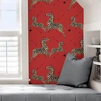 Scalamandre Masai Red Zebra Safari Peel & Stick Wallpaper