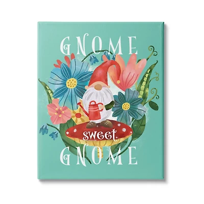 Stupell Industries Gnome Sweet Gnome Phrase Spring Floral Mushroom Garden Canvas Wall Art