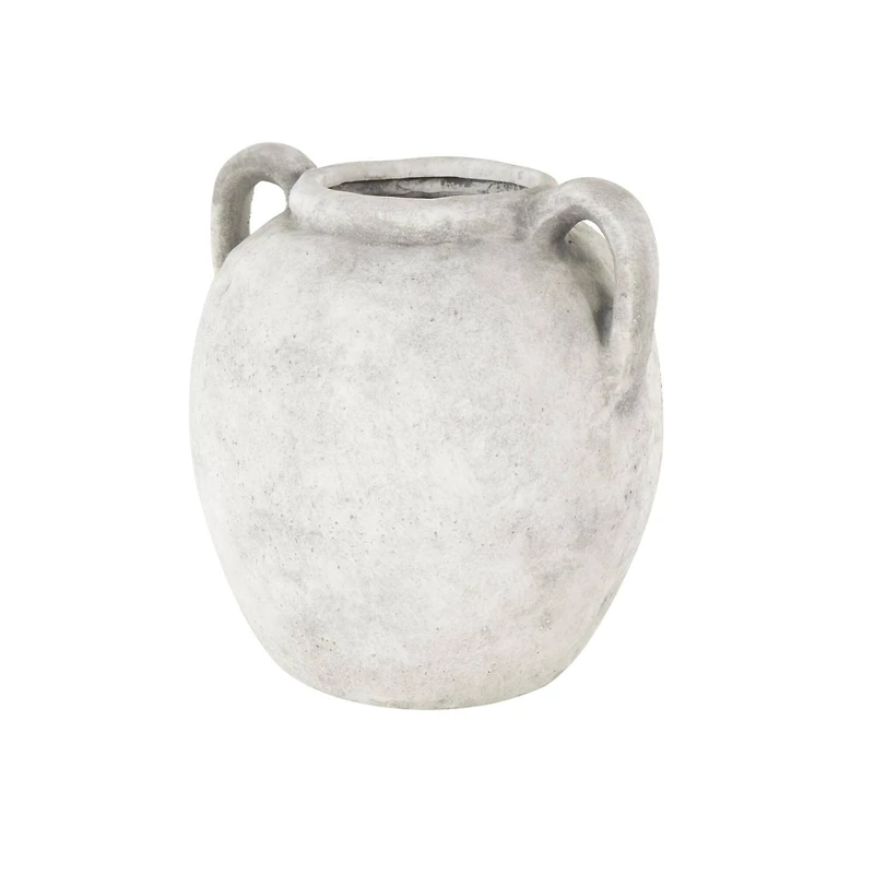 10.5" White Ceramic Antique Style Textured Vase with Black Shadings & Handles