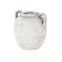 10.5" White Ceramic Antique Style Textured Vase with Black Shadings & Handles