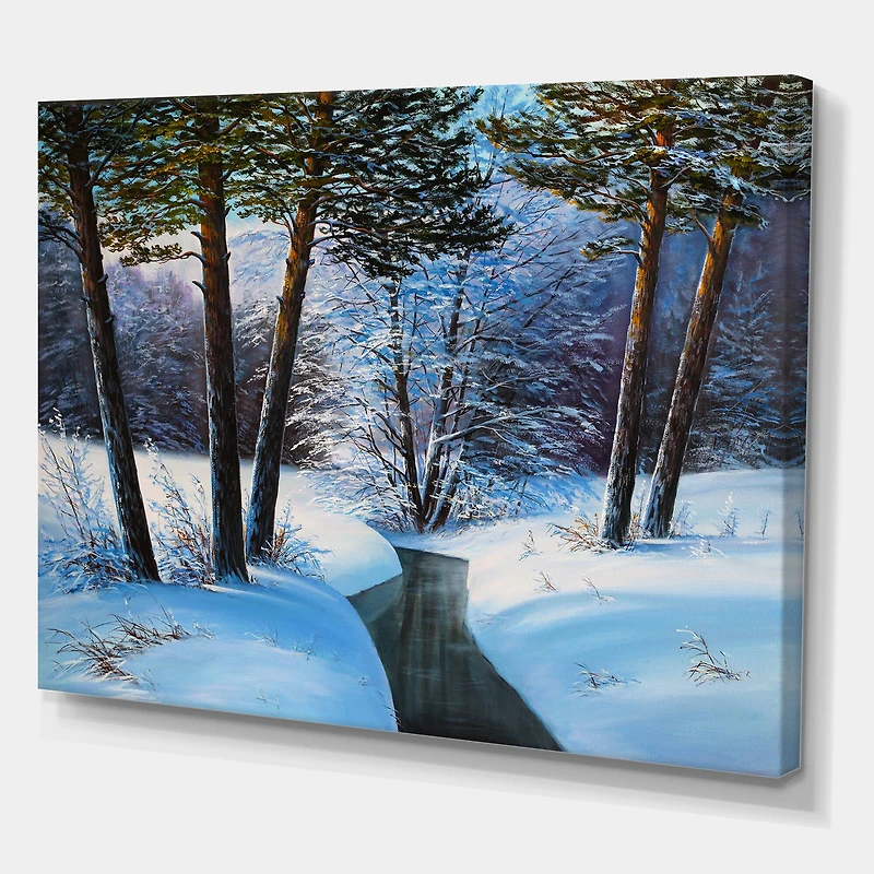 Designart Christmas Forest with River & Trees III Canvas Wall Art
