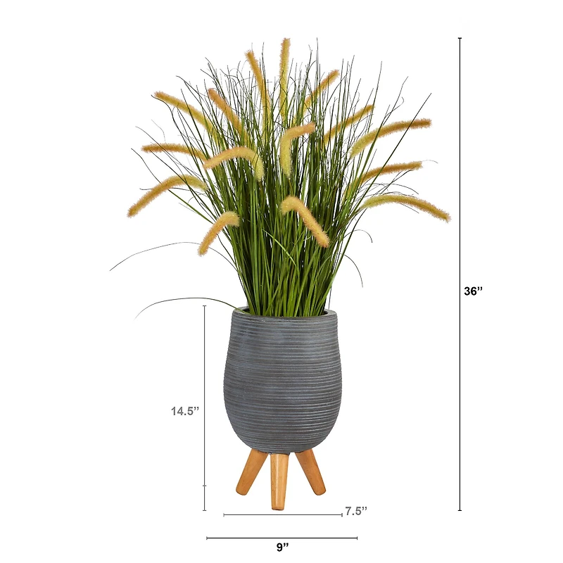3ft. Onion Grass Plant in Gray Planter with Stand
