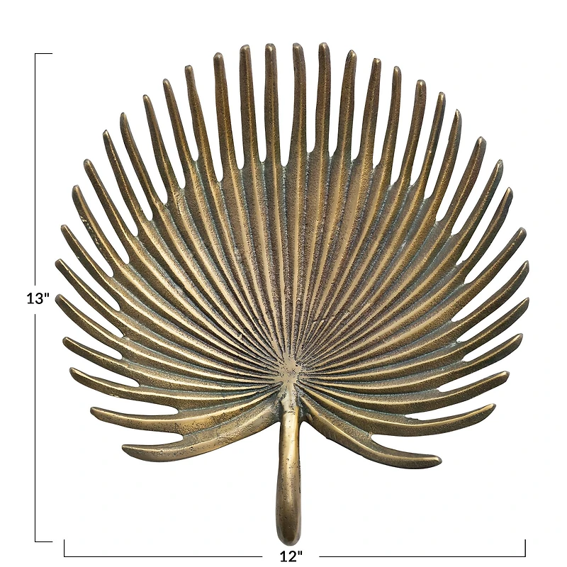 Hello Honey® 13" Antique Gold Finish Decorative Aluminum Palm Frond Tray