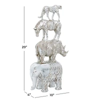 20" Silver Polystone Glam Style Stacked Animal Sculpture