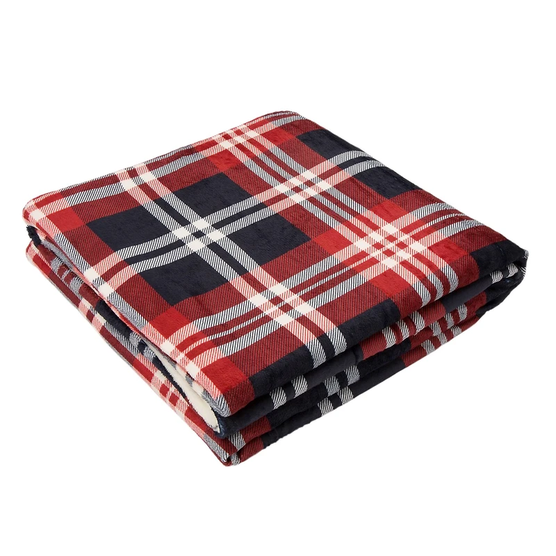Glitzhome® Polar Fleece Red & Blue Plaid Reversible Duvet Cover