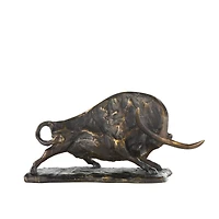 14.5" Black Polystone Bull Distressed Textured Decorative Sculpture with Gold Accents