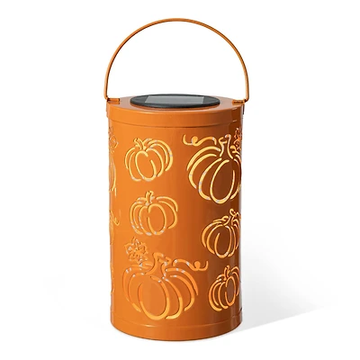 Glitzhome® 10.75" Fall Metal Pumpkin Solar Powered LED Lantern