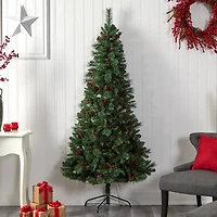 7ft. Pre-Lit Flat Back Montreal Mountain Pine Artificial Christmas Tree, White LED Lights