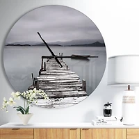 Designart 'Pier And Boats At Seashore Modern Wall Clock
