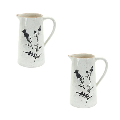 10" Speckled Rustic Thistle Etched Pitcher Vases, 2ct.
