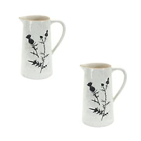 10" Speckled Rustic Thistle Etched Pitcher Vases, 2ct.